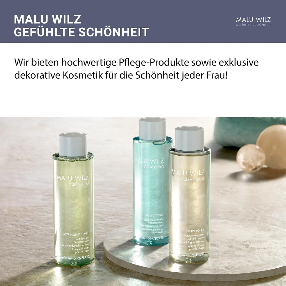 Malu Wilz Glow Tonic 200 ml I Gesichtswasser mit Milchsäure, Hyaluronsäure, Glycerin & Panthenol I Tonic mit Peeling-Effekt I Glättet die Haut I Vegan